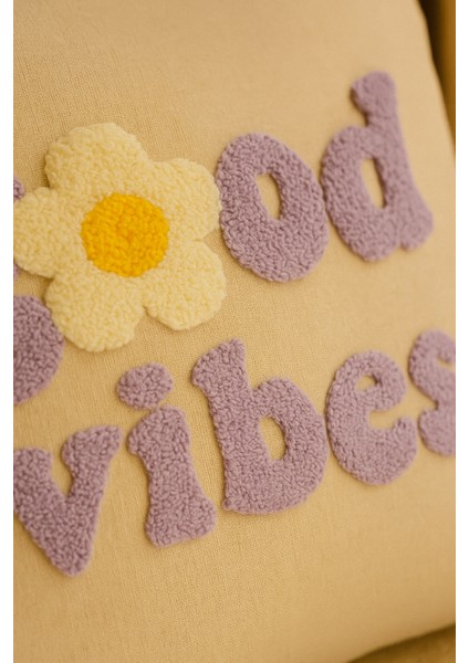 Mor Good Vibes Yazılı Desenli Punch Kırlent Yastık Kılıfı modelleri
