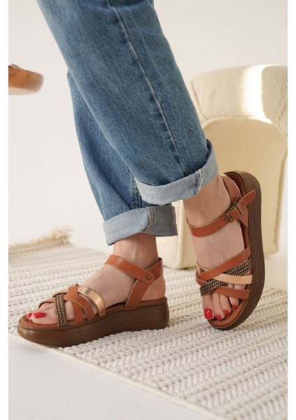 Herry Taba Altın Detaylı Hakiki Deri Sandalet indirimleri