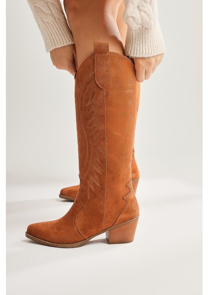 Hero Taba Süet Nakışlı Kovboy Çizme