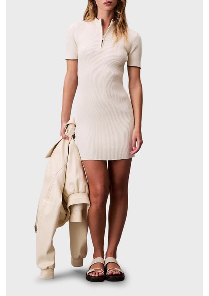 Fitilli Slim Fit Yarım Fermuarlı Dik Yaka Mini Boy Elbise LV044C330GYAS Bayan Elbise LV044C330G Yas fırsatları