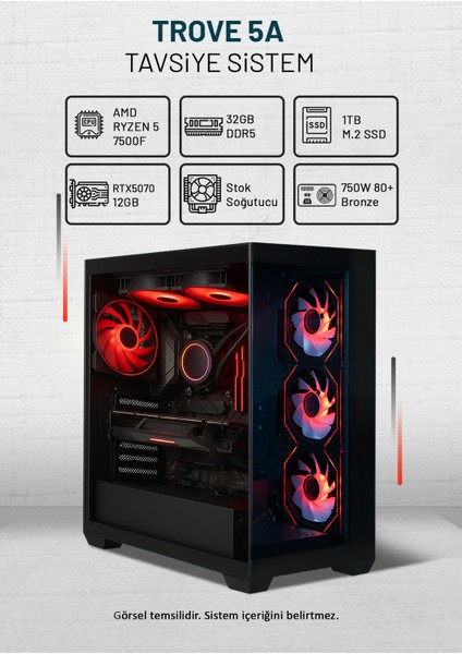 Trove 5A Amd Ryzen 5 7500F 32GB Ram 1tb SSD RTX5070 Freedos Tavsiye Sistem