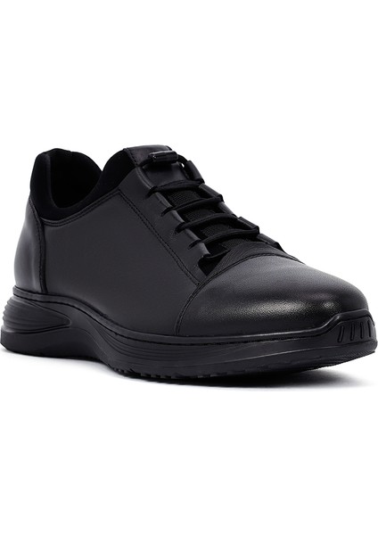 Erkek Siyah Bağcıklı Deri Casual Sneaker 25WFD6775FT
