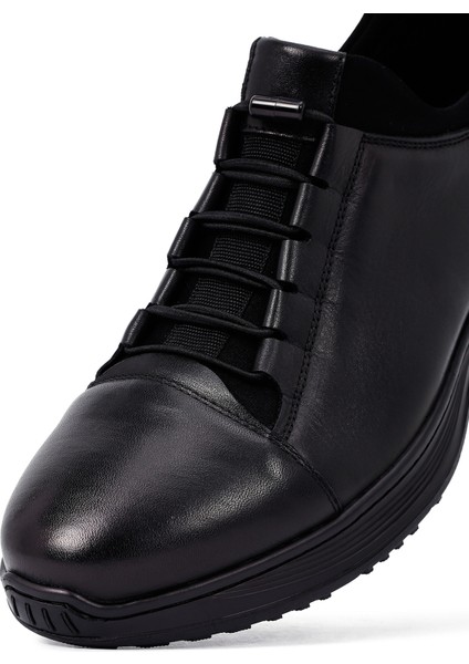 Erkek Siyah Bağcıklı Deri Casual Sneaker 25WFD6775FT