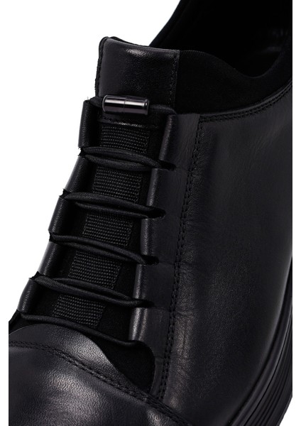 Erkek Siyah Bağcıklı Deri Casual Sneaker 25WFD6775FT