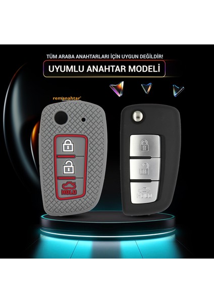 X-Trail Qashqai 3 Buton Sustalı Silikon Anahtar Kılıfı - Gri modelleri
