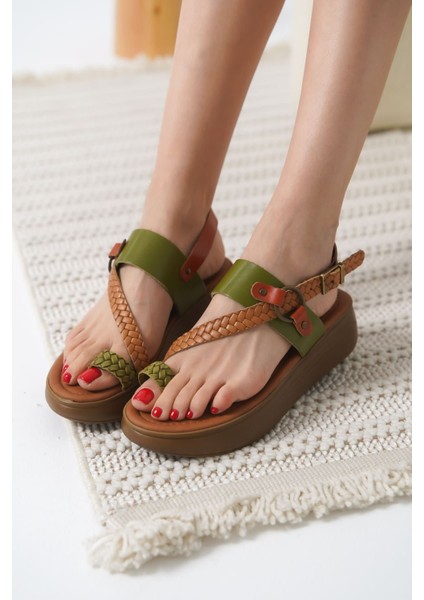 Likya Çok Renkli Hakiki Deri Sandalet