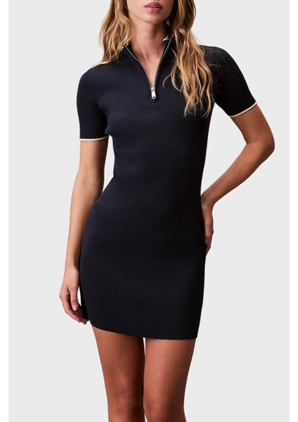 Fitilli Slim Fit Yarım Fermuarlı Dik Yaka Mini Boy Elbise LV044C330GCEF Bayan Elbise LV044C330G Cef
