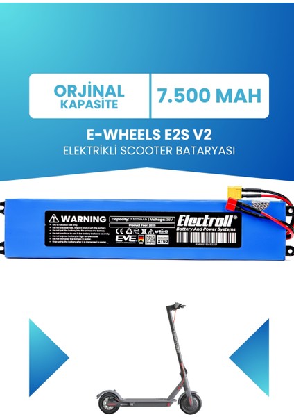 E-Wheels E2S V2 Uyumlu Batarya (Standart Kapasite) 36V 7500MAH Pil Elektrikli Scooter Bataryası