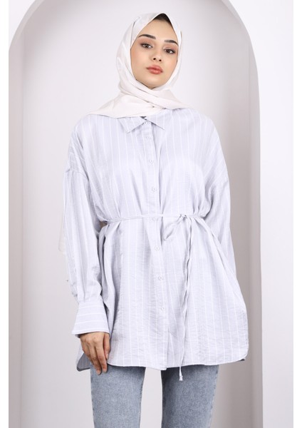 Gri Çizgili Ön Düğmeli Tunik modelleri