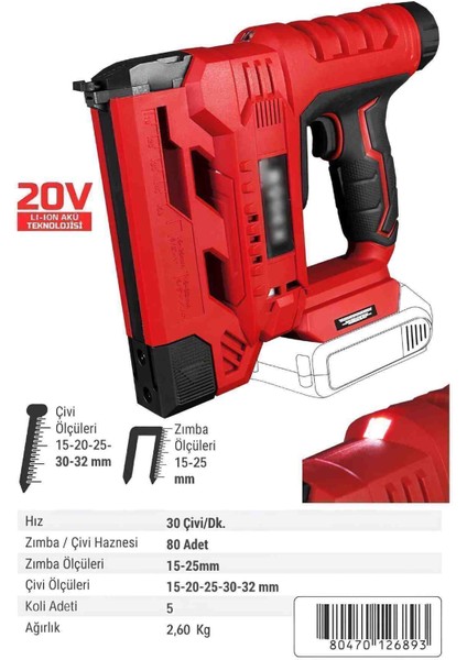 Akülü Şarjlı Zımba Çivi Çakma Tabancası Işıklı Ölçü 15,20,25,30,32MM Ev Iş Inşaat Sınıfın En Iyisi