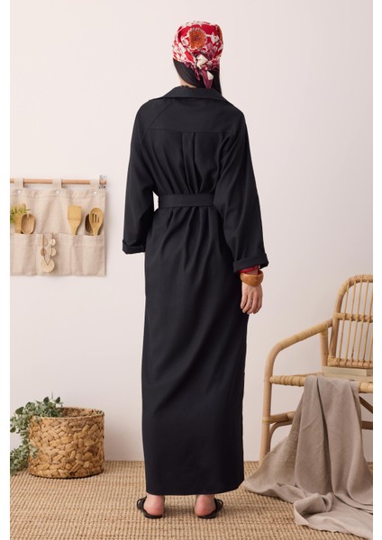 Reglan Kol Keten Elbise Siyah modelleri