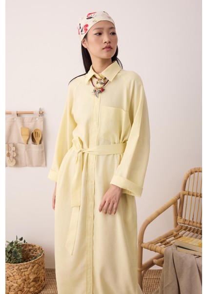 Reglan Kol Keten Elbise Soft Sarı fiyatları