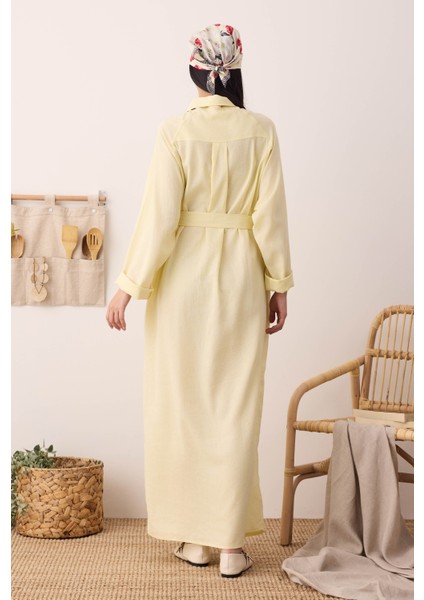 Reglan Kol Keten Elbise Soft Sarı modelleri