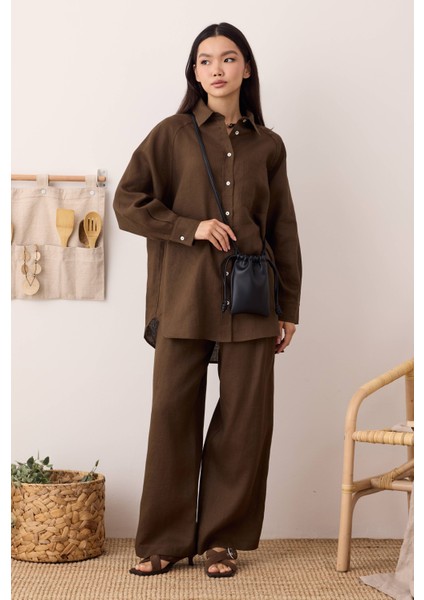 Pileli Basic Keten Pantolon Fındık fiyatları