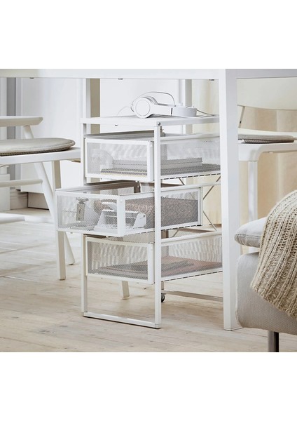 Tekerlekli Keson 30X34X56 cm Ikea 3 Çekmeceli Dolap Çelik Ofis Dolabı Beyaz Raf
