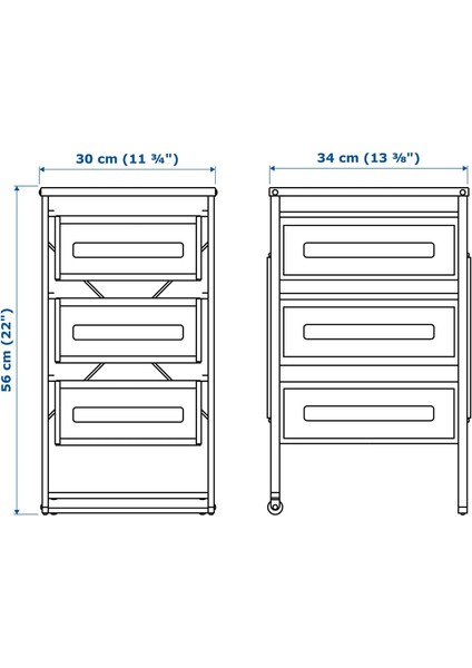 Tekerlekli Keson 30X34X56 cm Ikea 3 Çekmeceli Dolap Çelik Ofis Dolabı Beyaz Raf modelleri