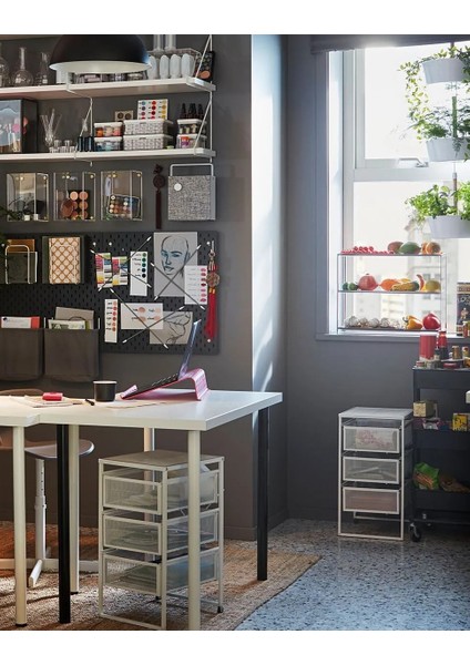 Tekerlekli Keson 30X34X56 cm Ikea 3 Çekmeceli Dolap Çelik Ofis Dolabı Beyaz Raf fırsatları
