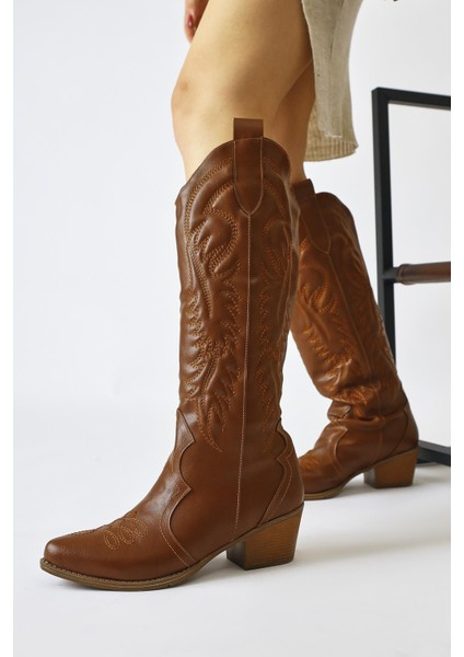 Florida Taba Nakış Detaylı Sivri Burunlu Western Çizme