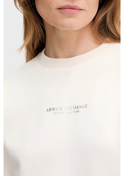 Logo Baskılı Pamuklu Relaxed Fit Bisiklet Yaka Crop Sweat Bayan Sweat XW001451 AF10830 U1003 modelleri