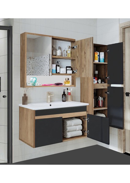 Serena Ea 100 cm Seramik Lavabolu Banyo Dolabı Seti, Boy Dolaplı, Mdf, 100+35 Cm, Hazır Kurulu fiyatları