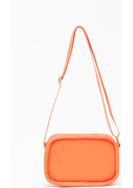 Turuncu Shk62 Tek Bölmeli Suni Deri Ayarlanabilir Askılı Fermuarlı Çapraz Omuz Çantası