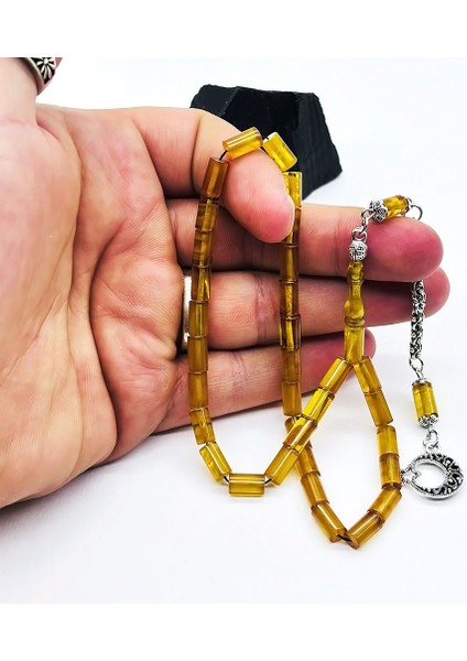 Sarı Hareli Kesme Model Sıkma Ateş Kehribar Tesbih fiyatları