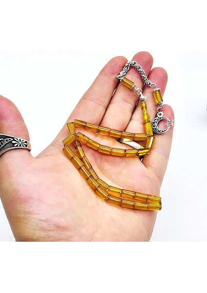 Sarı Hareli Kesme Model Sıkma Ateş Kehribar Tesbih modelleri