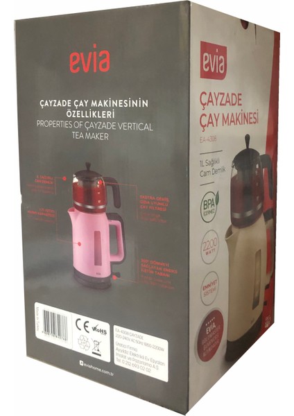 çayzade Mor 2200 Watt Cam Demlikli Bpa Içermeyen Çay Makinesi ve Su Isıtıcısı modelleri