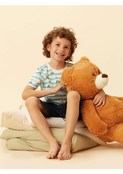 Lcw Kids Ekru Baskılı Erkek Çocuk Şortlu Pijama Takımı