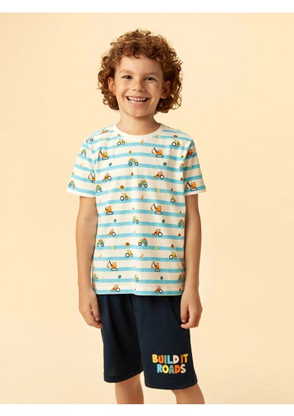 Lcw Kids Ekru Baskılı Erkek Çocuk Şortlu Pijama Takımı modelleri