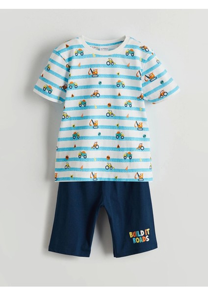 Lcw Kids Ekru Baskılı Erkek Çocuk Şortlu Pijama Takımı fırsatları