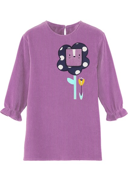 Çiçekli Kız Çocuk Lila Kadife Elbise modelleri