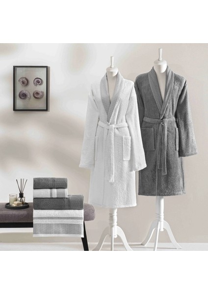 Yeni Sezon Pure Cotton Classic Aile Seti Raya ( Beyaz-Antrasit )
