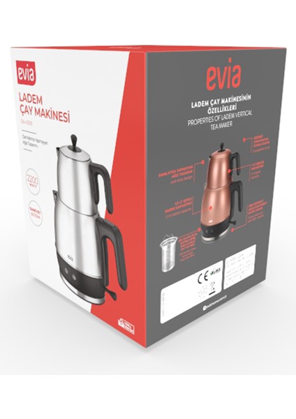 Ladem Mor Geniş Kapasiteli 2200 Watt Paslanmaz Çelik Çay Makinesi ve Su Isıtıcısı EA-4309 fiyatları