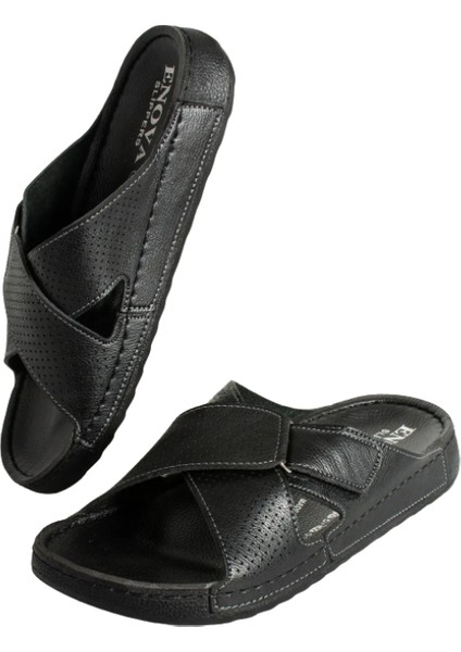 Enova Erkek Suni Deri Ortopedik Rahat Taban Ayarlanabilen Cırtlı Dikişli Şık Ev Dışarı Terliği fiyatları