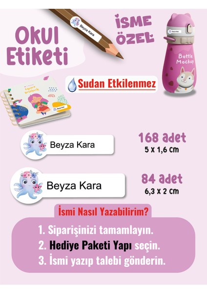 Okul Etiketi SUDAN ETKİLENMEZ, Kalem Defter Etiketi Deniz Canlıları Temalı Özel Isim Yazılabilen Etiket - 252ADET