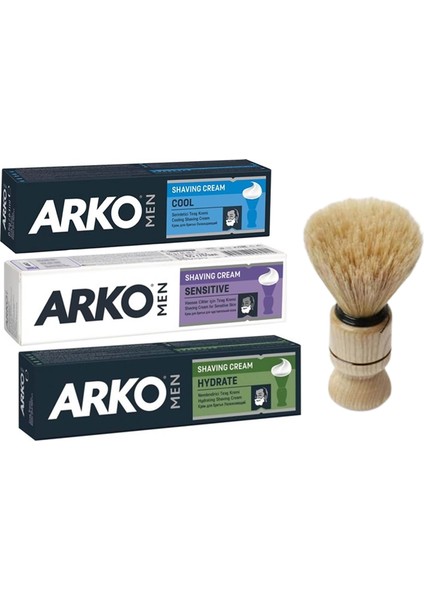 Traş Kremi Seti Traş Ahşap Saplı Fırça 4 Set