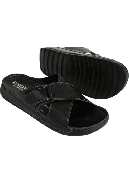 Enova Erkek Suni Deri Ortopedik Rahat Taban Ayarlanabilen Cırtlı Dikişli Şık Ev Dışarı Terliği modelleri