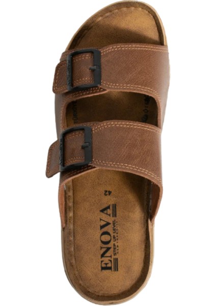 Enova Erkek Suni Deri Ortopedik Çift Monta Taban Ayarlı Tokalı Dikişli Şık Ev Dışarı Terliği fiyatları