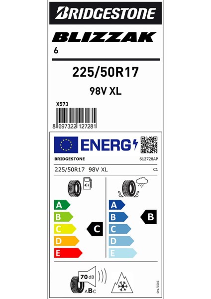 225/50R17 98V Blızzak 6 Kış Lastiği (Üretim TARIHI:2024) fiyatları