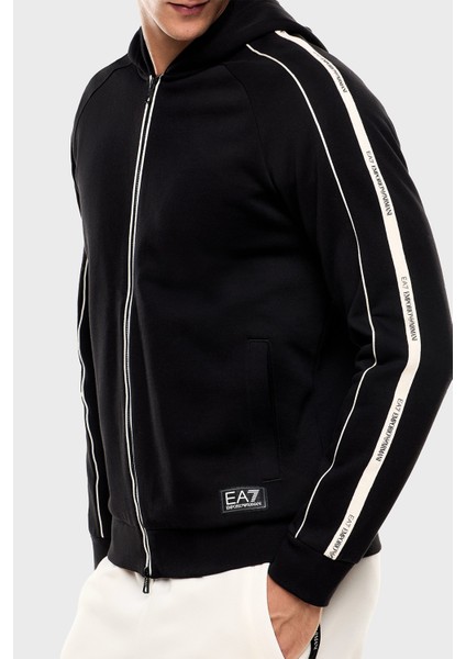 Pamuklu Şerit Detaylı Regular Fit Kapüşonlu Fermuarlı Sweat Erkek Sweat 7M000973 AF10377 UC001 fırsatları