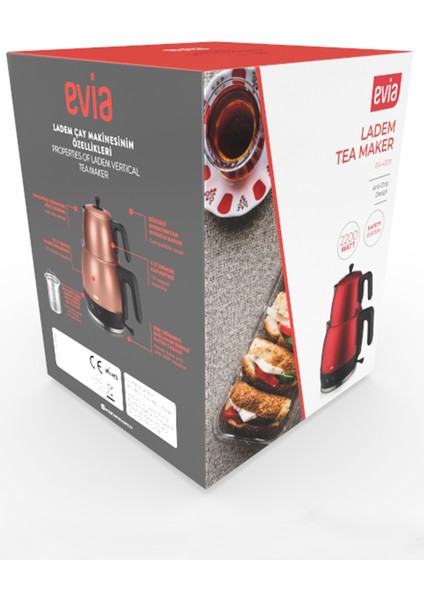 Ladem Vişne Kırmızı Geniş Kapasiteli 2200 Watt Paslanmaz Çelik Çay Makinesi Ve Su Isıtıcısı. EA-4309