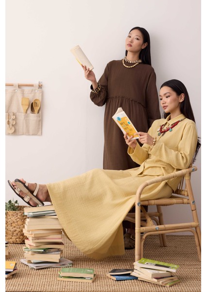 Müslin Cepli Gömlek Soft Sarı