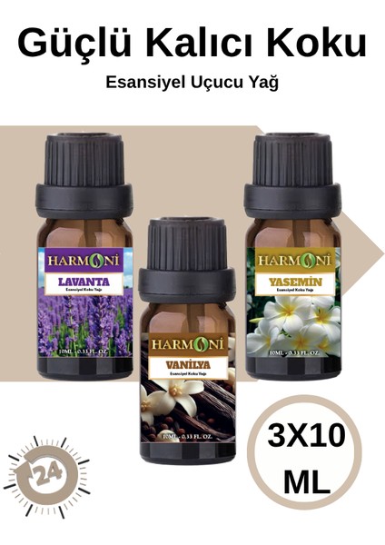 Lavanta-Yasemin-Vanilya Saf Esansiyel Uçucu Yağ Buhurdanlık Yağ Esansı Parfüm 3X10ML