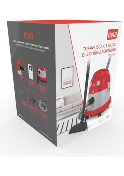 tufan 20 Litre Geniş Hazneli 2200 Watt Islak Kuru Toz Torbalı Süpürge Elektrikli Süpürge