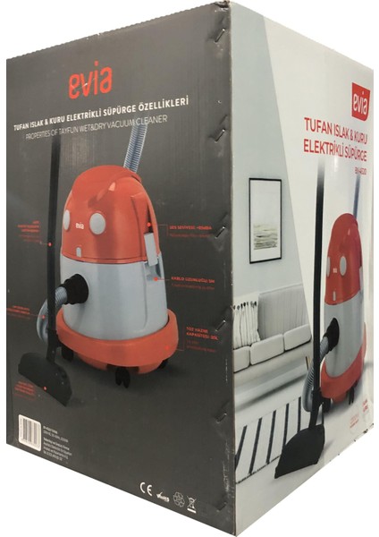 tufan 20 Litre Geniş Hazneli 2200 Watt Islak Kuru Toz Torbalı Süpürge Elektrikli Süpürge