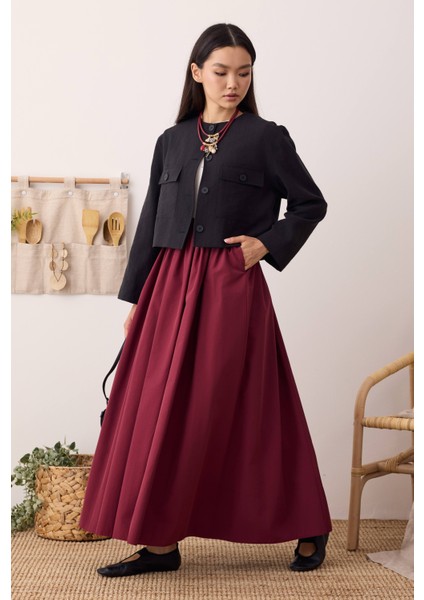 Büzgülü Kanvas Etek Vişne modelleri