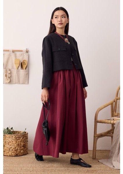 Büzgülü Kanvas Etek Vişne fırsatları