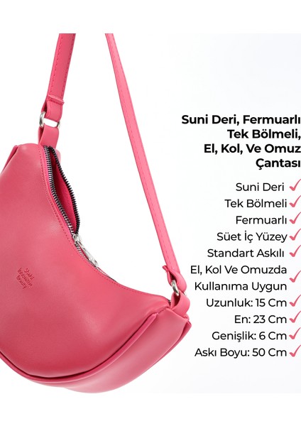 Fuşya SHK26 Tek Bölmeli Suni Deri El ve Omuz Çantası U:12 E:26 G:6 cm