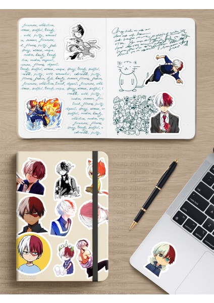 shoto todoroki my hero anime telefon laptop bullet journal yapışkanlı folyo sticker paketi modelleri